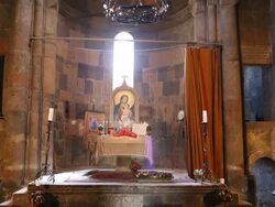 Saghmosavank monastery, interior view of the church Stock Footage