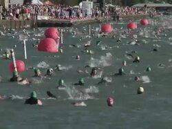WS triathlon swim competition / Chicago, Illinois, USA Stock Footage