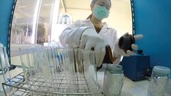 Scientist works experiment in laboratory Stock Footage