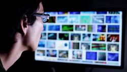 Businessman look graph in laptop in the dark Stock Footage