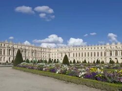 Time Lapse Track and pan shot of ChÃƒÂ¢teau de Versailles from the garden Stock Footage