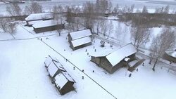 Traditional Russian village in winter Stock Footage