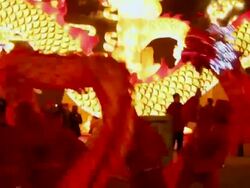 MS TS People performing dragon dance at city wall new year lantern festival  AUDIO  / xi'an, shaanxi, china Stock Footage