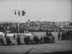 Mussert gives a speech at a NSB meeting. After the speech the people present sing the Dutch national anthem Stock Footage