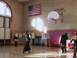November 2, 2010 WS Voters cast their ballots in a gymnasium / Dearborn, Michigan, United States Stock Footage