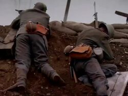 WS German soldiers in trench / Bangor, Wales, UK Stock Footage