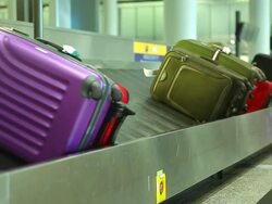 HD:Colorful baggage belt moving. Stock Footage