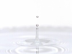 MS SLO MO Droplet falling into Water against White Background / vieux pont en auge, Normandy, France Stock Footage