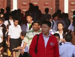 MS SLO MO School childrenwalking out after  school hours / Vientiane, Laos  Stock Footage