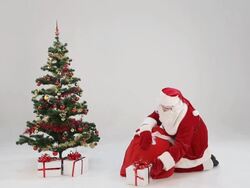 Two girls frighten Santa Claus Stock Footage