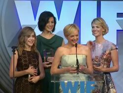 SPEECH - Kiernan Shipka, Jessica ParÃ©, Elisabeth Moss and January Jones at 2013 Women In Film Crystal + Lucy Awards Sponsored By Max Mara, Swarovski And Kodak Stock Footage