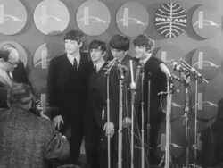 The Beatles at press conference Stock Footage