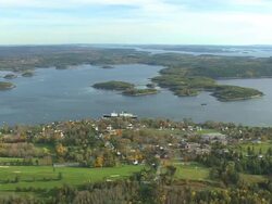 MS AERIAL ZI ZO PAN View of Castine town / Maine, United States Stock Footage