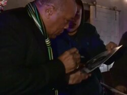 Quincy Jones on Terrence Howard playing him in Bio departing Mandela After Party Warwick in Hollywood Stock Footage