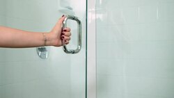 Woman Opening Shower Door Stock Footage