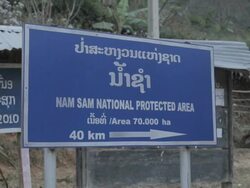 MS ZO sign "Nam Sam National Protected Area" /  Phonsavan, Laos Stock Footage