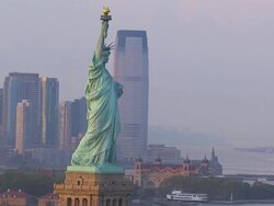 WS AERIAL View of statue of liberty / New York, United States Stock Footage