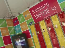 ATMOSPHERE: Signage at the Glee Live Samsung Infuse 4G DTR Event - Stevens Creek AT&T Store at San Jose CA. (Footage by WireImage Video/Getty Images Entertainment Video) Stock Footage