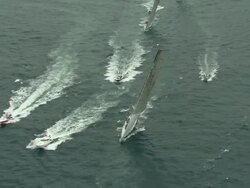 Brokenwood, the 54ft yacht sailed by Sailors with Disabilities in the 2009 Sydney to Hobart Yacht Race. Skippered by David Pescud, Sydney, Australia Stock Footage