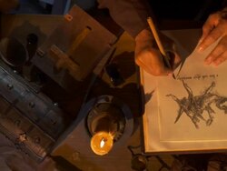 HD CRANE: Medieval Monk Scribing Ancient Text Stock Footage