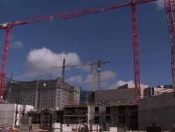 WS View of Construction work working through cranes / Brussels, Belgium Stock Footage