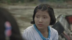 W/S Burmese teenage girls in a motorboat Stock Footage