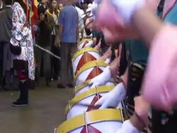 MS White gloved hands drumming away on colorful snares AUDIO / Dharmasala, Himachal Pradesh, India Stock Footage