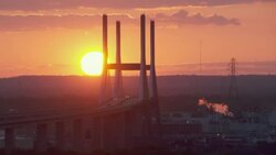 Cochrane-Africatown Bridge at sunset in Mobile Alabama. Stock Footage