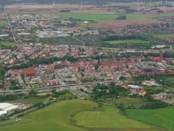 WS AERIAL View of city with trees and farm land / Germany Stock Footage