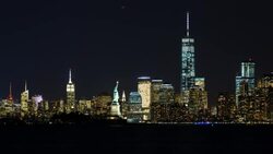 Statue of Liberty, One World Trade Center and Downtown Manhattan across the Hudson River, New York, Manhattan, United States of America - Time lapse Stock Footage