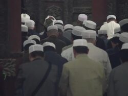 LS Muslim men praying in mosque/xian,shaanxi,China Stock Footage