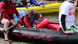 CLEAN : Kayakers protest Balkans dam tsunami in lake paddle News Clip