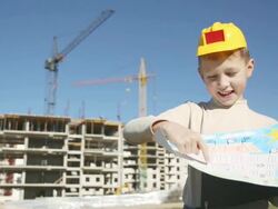 boy with children's drawings Stock Footage