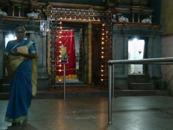 WS ZI Old woman praying in temple  / Batticaloa, Sri Lanka Stock Footage