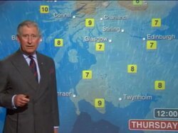 Prince Charles reads TV weather forecast Stock Footage