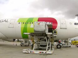 MS TD dismantling of passageway from plane at airport / Lisbon, Portugal Stock Footage