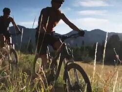 mountain bikers on a trail Stock Footage