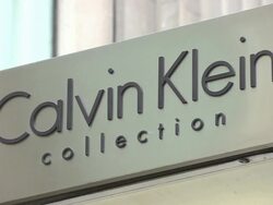 CU, Calvin Klein sign on building exterior, Madison Avenue, New York City, New York, USA Stock Footage