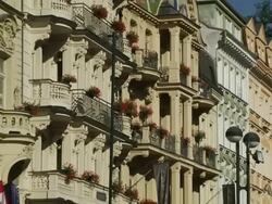Pull Back Shot Karlovy Vary City Western Bohemia Czech Republic Stock Footage