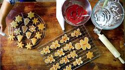 Decorating Christmas Cookies with Icing Stock Footage