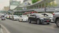 4K time lapse traffict rush hour crowd and car on the road at Bangkok, Thailand Stock Footage