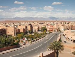 WS T/L  View of Atlas mountains and town of Quarzazate / Morocco Stock Footage
