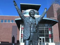 Close up of a statue of Hockey Legend Herb Brooks  Stock Footage