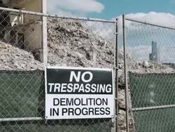 MS Warning signs at demolition site / Chicago, Illinois, USA Stock Footage