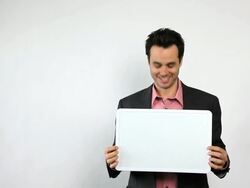 Charismatic Sales Guy Holding White Board, Clowning Around Stock Footage