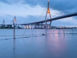 Time Lapse Day to Night at Bhumibol Bridge, Thailand Stock Footage