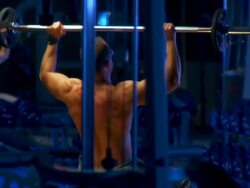 HD DOLLY: Lifting Weights Topless Stock Footage