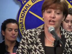 Christine Quinn at Teamster 237 HQ on Women's Equality Party EQUAL PAY Pledge Stock Footage