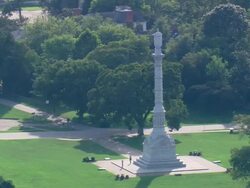 WS AERIAL DS ZI View of Yorktown and Colonial National Historical Park / Virginia, United States Stock Footage