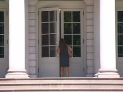 A Woman Enters City Hall Doors Stock Footage
